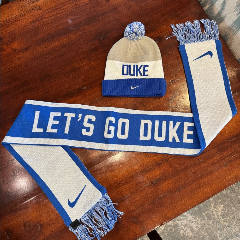 Nike Blue and Tan Beanie with Scarf